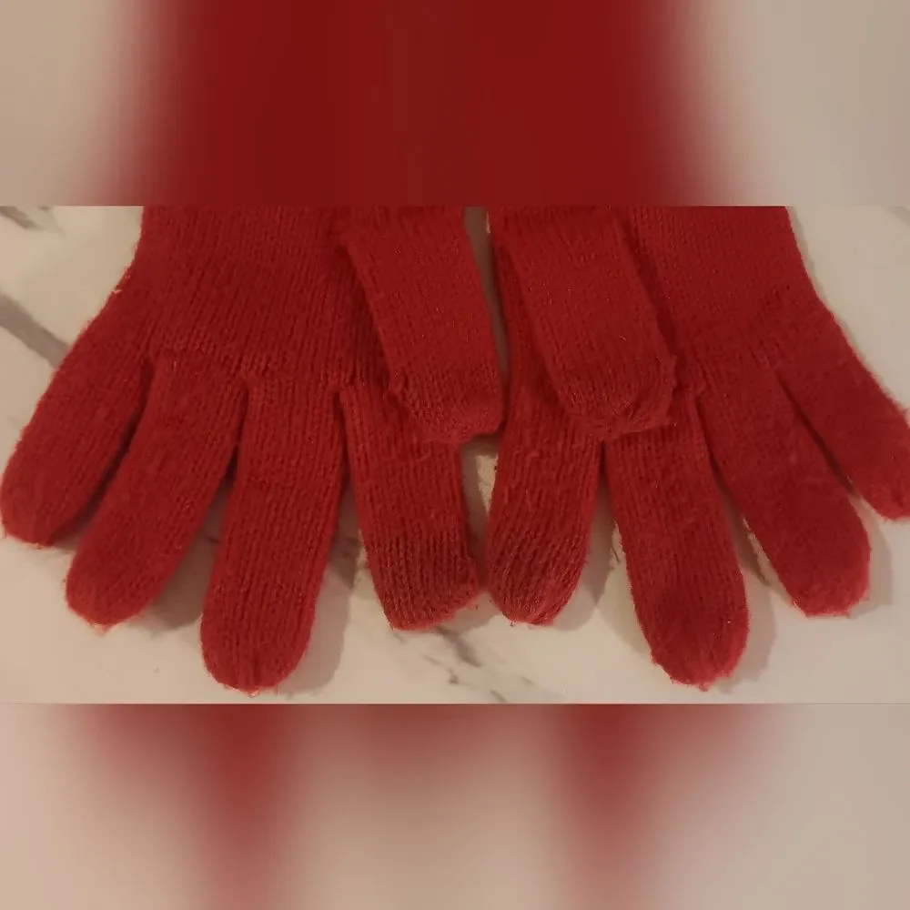 C.C Red Knit Gloves with Pom-Poms